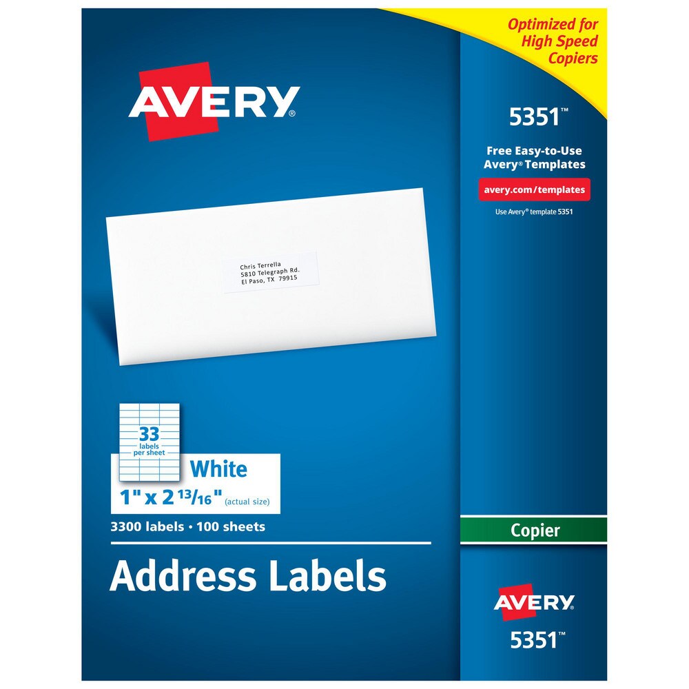 Label Maker Label: White, Paper, 2-13/16" OAL, 1" OAW, 3,300 per Roll