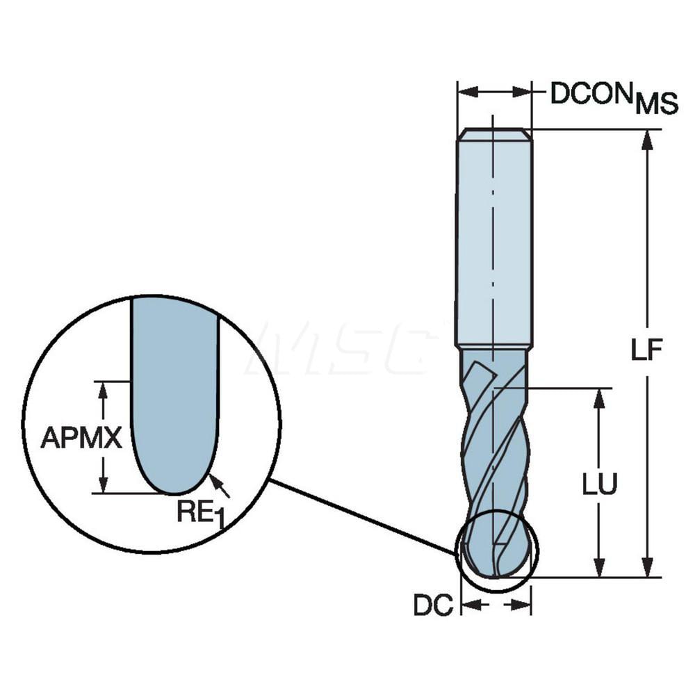 Sandvik Coromant - Ball End Mill: 4.00 Mm Dia, 11.00 Mm LOC, 4 Flute ...