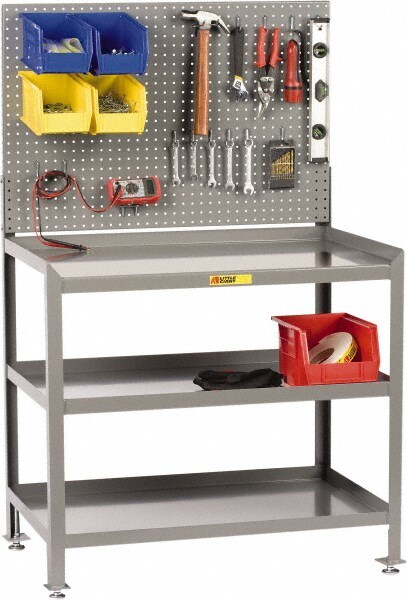Stationary Workbench with Pegboard: 24" Wide, 36" Deep, 45" High, 2,000 lb Capacity