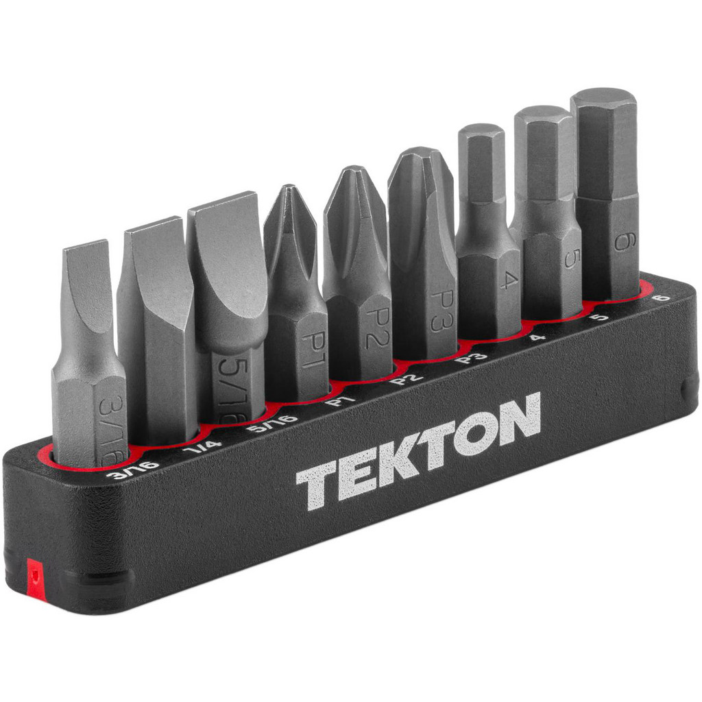 Tekton Screwdriver Bit Sets: Set Type: Slotted, Hex, Phillips; Tip Type: Slotted, Hex, Phillips; Container Type: Rail | Part #DZZ93004
