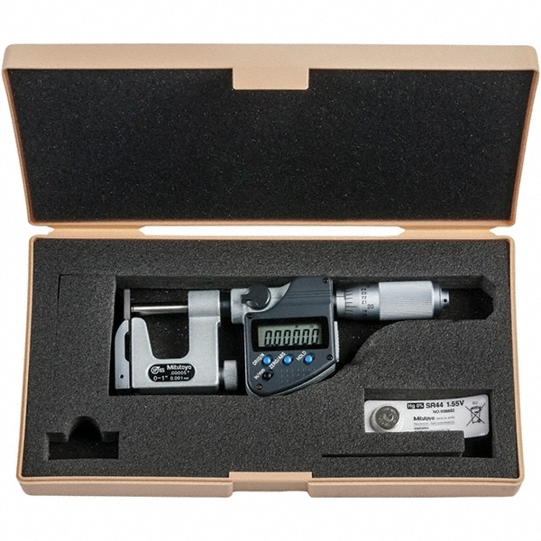 Mitutoyo 317-351-30 Electronic Outside Micrometer: 1", Carbide Tipped Measuring Face, IP65 Image