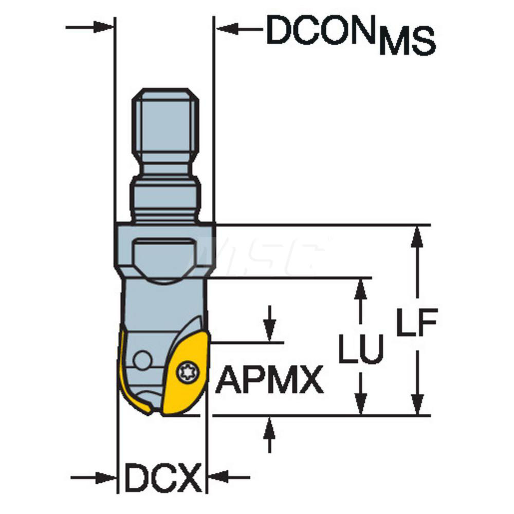 Sandvik Coromant Indexable Ball Nose End Mill 1/2" Cut Dia, Steel, 1
