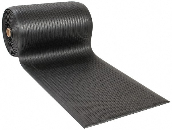 Wearwell 442.58X3X60BK Anti-Fatigue Mat: 720" Length, 36" Wide, 5/8" Thick, Vinyl, Rounded Edge, Light-Duty 
