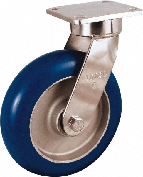 Albion Swivel Top Plate Caster: Neoprene Donut Tread Over Aluminum Hub & Rubber, 700 lb, 6" Dia, 2" Wide, 10-1/8" OAH - 4 x 4-1/2" Plate, 2-5/8 x