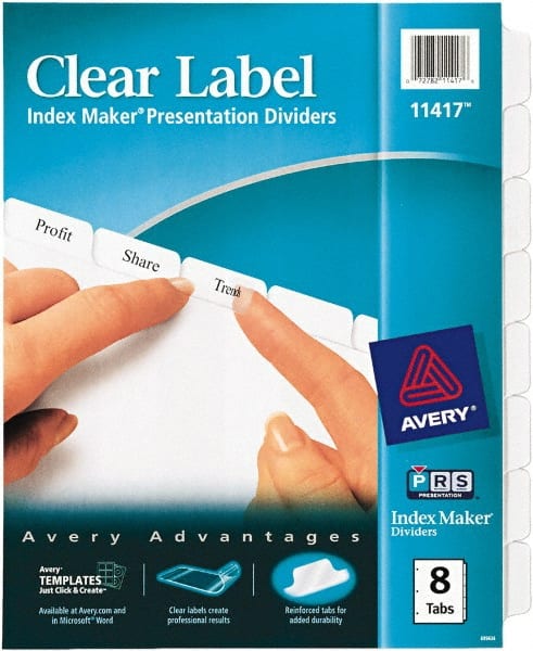 11 x 8-1/2" 8 Tabs, Three Hole Clear Plastic Reinforced Binder Holes, Tab Divider