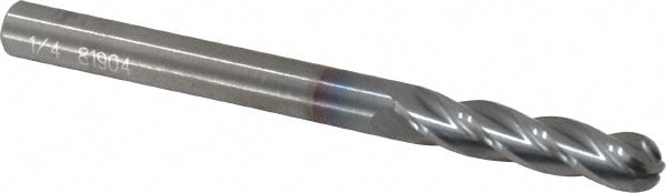 OSG 464-2500-BN08 Ball End Mill: 0.25" Dia, 1.125" LOC, 4 Flute, Solid Carbide Image