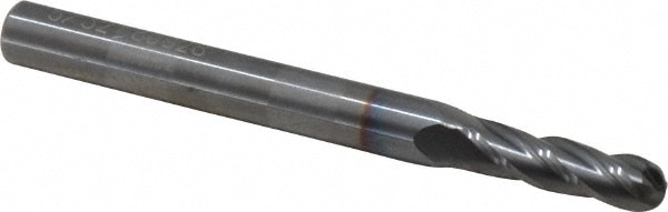 Ball End Mill: 0.1563" Dia, 0.5625" LOC, 4 Flute, Solid Carbide