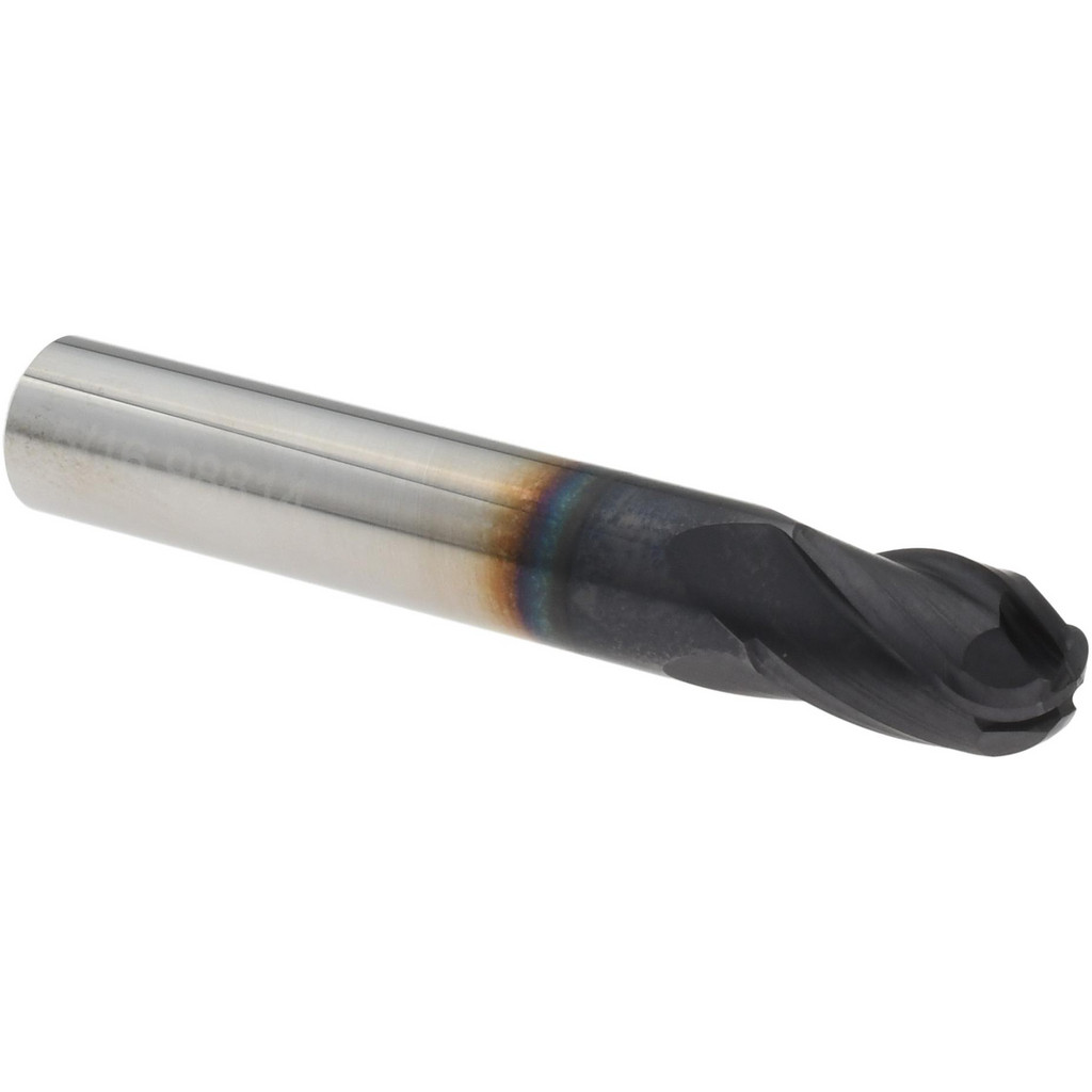 OSG Ball End Mill: 5/16" Dia, 1/2" LOC, 4 Flute, Solid Carbide - 2" OAL, 5/16" Shank Dia, 30 deg Helix, TiAlN Finish, Single End, 414BN