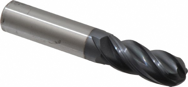 95168616 Ball End Mill: 1/2" Dia, 1-1/4" LOC, 4 Flute, Solid Carbide  