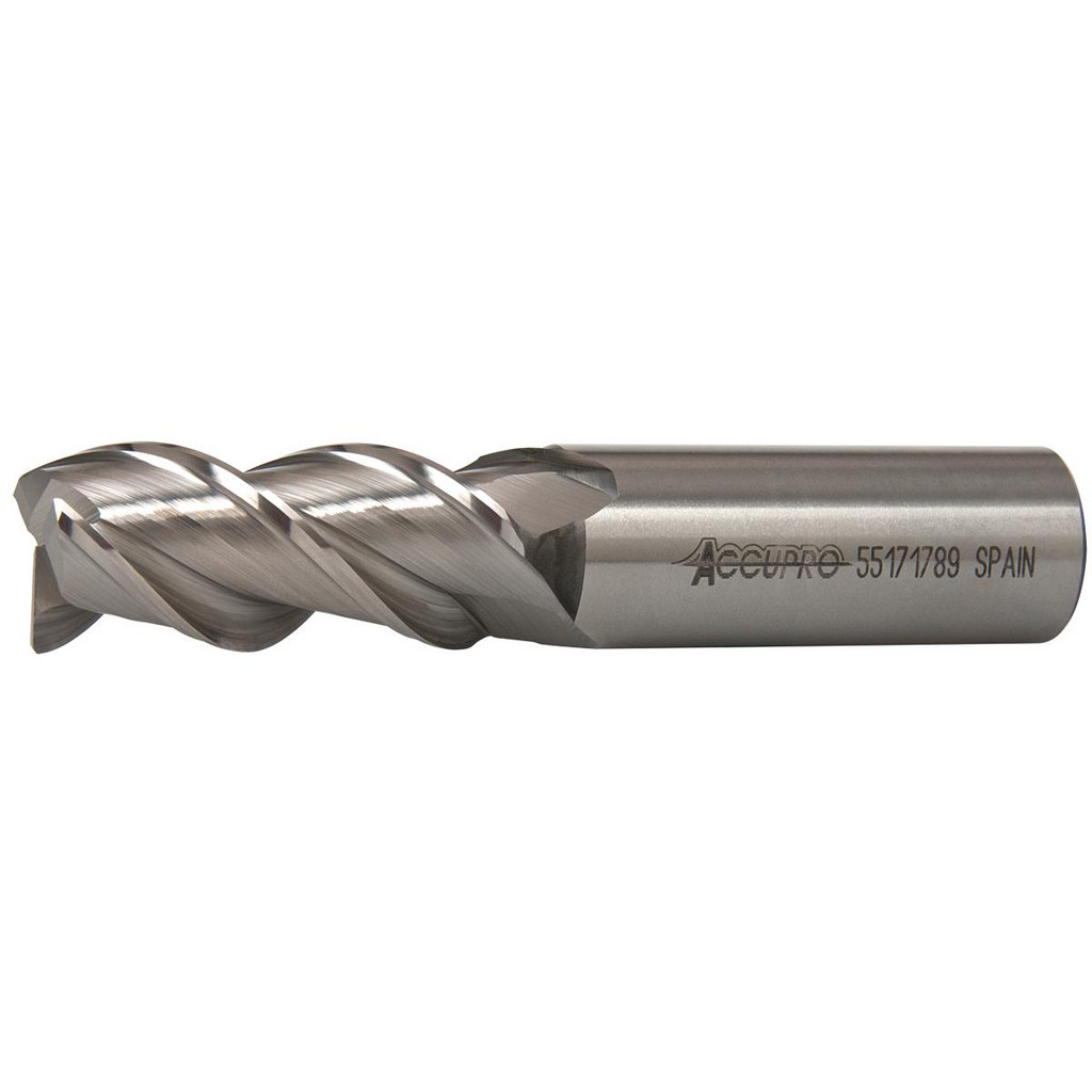 Accupro High Performance Milling Square End Mill: 3/4" Dia, 1-5/8" LOC - 3-7/8" OAL, 3/4" Shank Dia, 45 deg Helix, Bright/Uncoated Finish, Single
