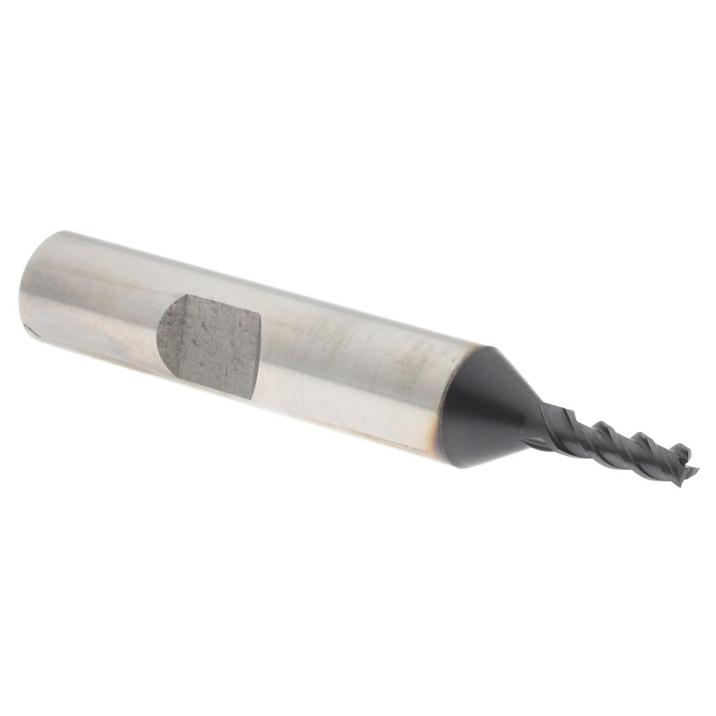 Accupro High Performance Milling Square End Mill: 1/8" Dia, 3/8" LOC - 2-5/16" OAL, 3/8" Shank Dia, 45 deg Helix, TiAlN Finish, Single End, Accupro