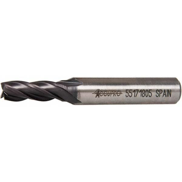 Accupro 39469 Square End Mill: 9/32 Dia, 3/4 LOC, 3/8 Shank Dia, 2-1/2 OAL, 4 Flutes, Powdered Metal 