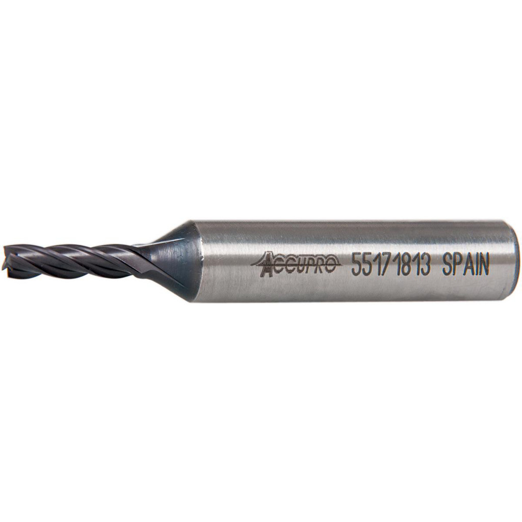 Accupro High Performance Milling Square End Mill: 5/32" Dia, 3/8" LOC - 2-3/8" OAL, 3/8" Shank Dia, 30 deg Helix, TiAlN Finish, Single End, Accupro