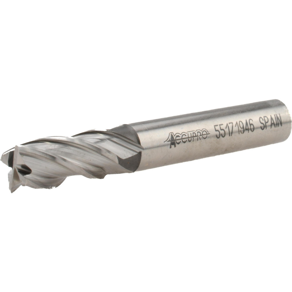 Accupro High Performance Milling Square End Mill: 3/8" Dia, 3/4" LOC - 2-1/2" OAL, 3/8" Shank Dia, Variable Helix, Bright/Uncoated Finish, Single