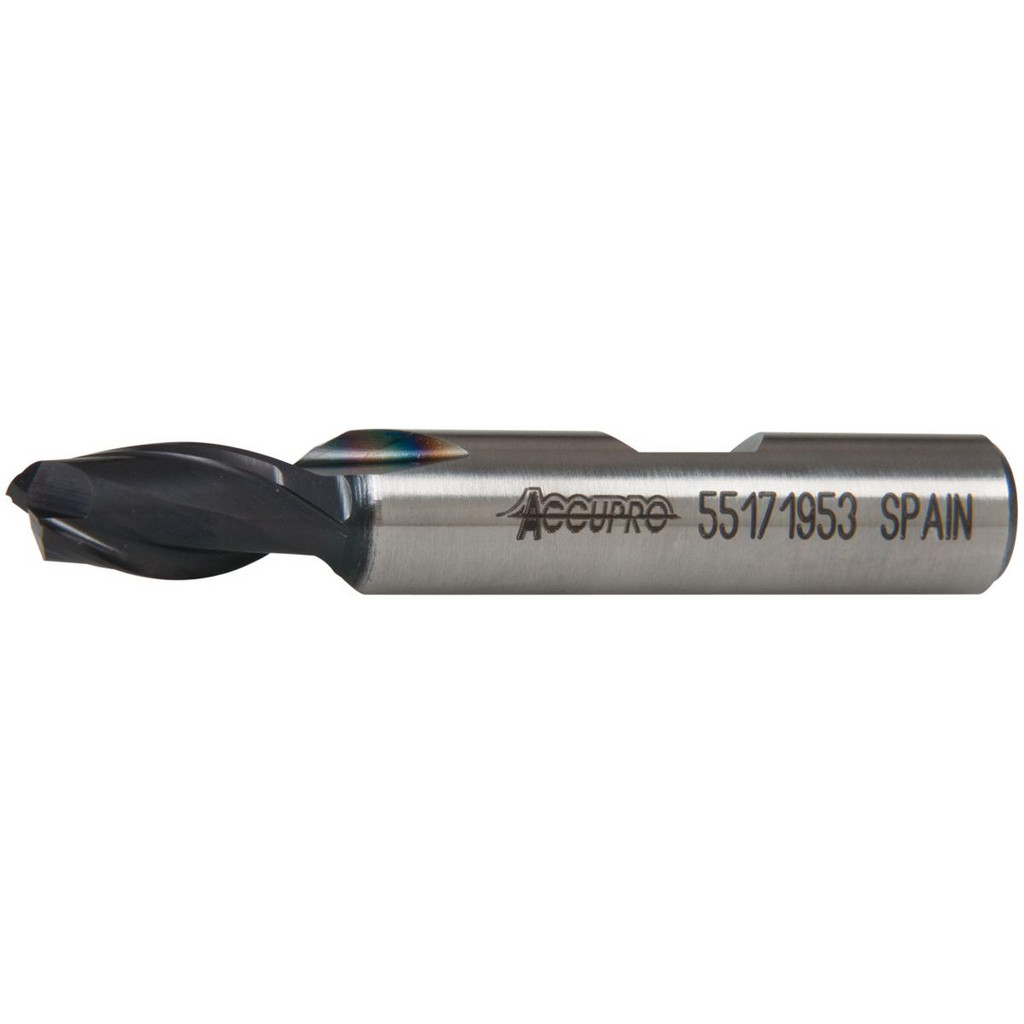 Accupro High Performance Milling Square End Mill: 5/16" Dia, 9/16" LOC - 2-5/16" OAL, 3/8" Shank Dia, 30 deg Helix, TiAlN Finish, Single End, Accupro