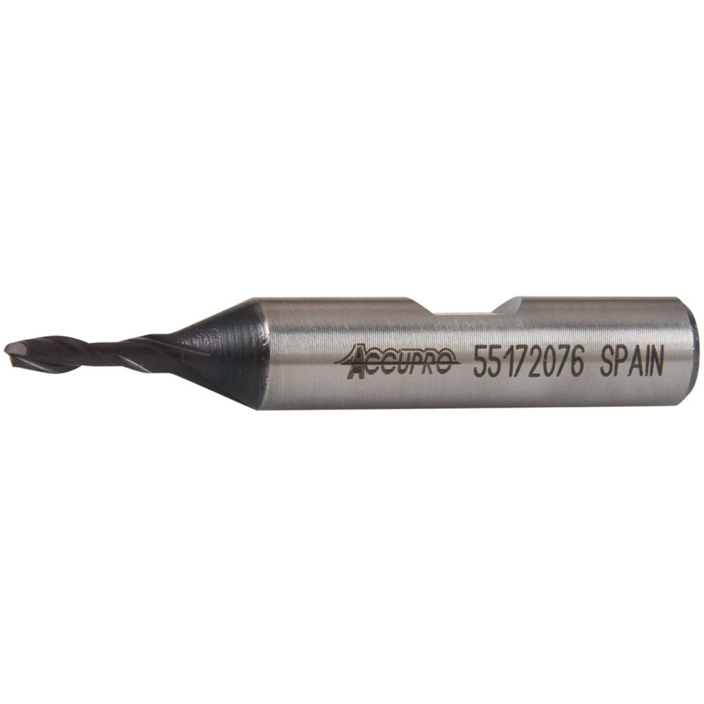 Accupro High Performance Milling Square End Mill: 1/8" Dia, 3/8" LOC - 2-5/16" OAL, 3/8" Shank Dia, 30 deg Helix, TiAlN Finish, Single End, Accupro