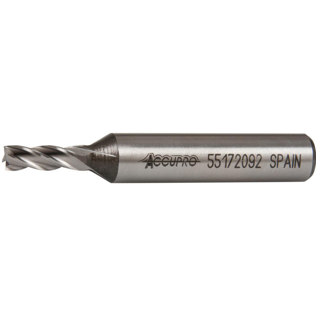 Accupro High Performance Milling Square End Mill: 3/16" Dia, 1/2" LOC - 2-3/8" OAL, 3/8" Shank Dia, 30 deg Helix, Bright/Uncoated Finish, Single End