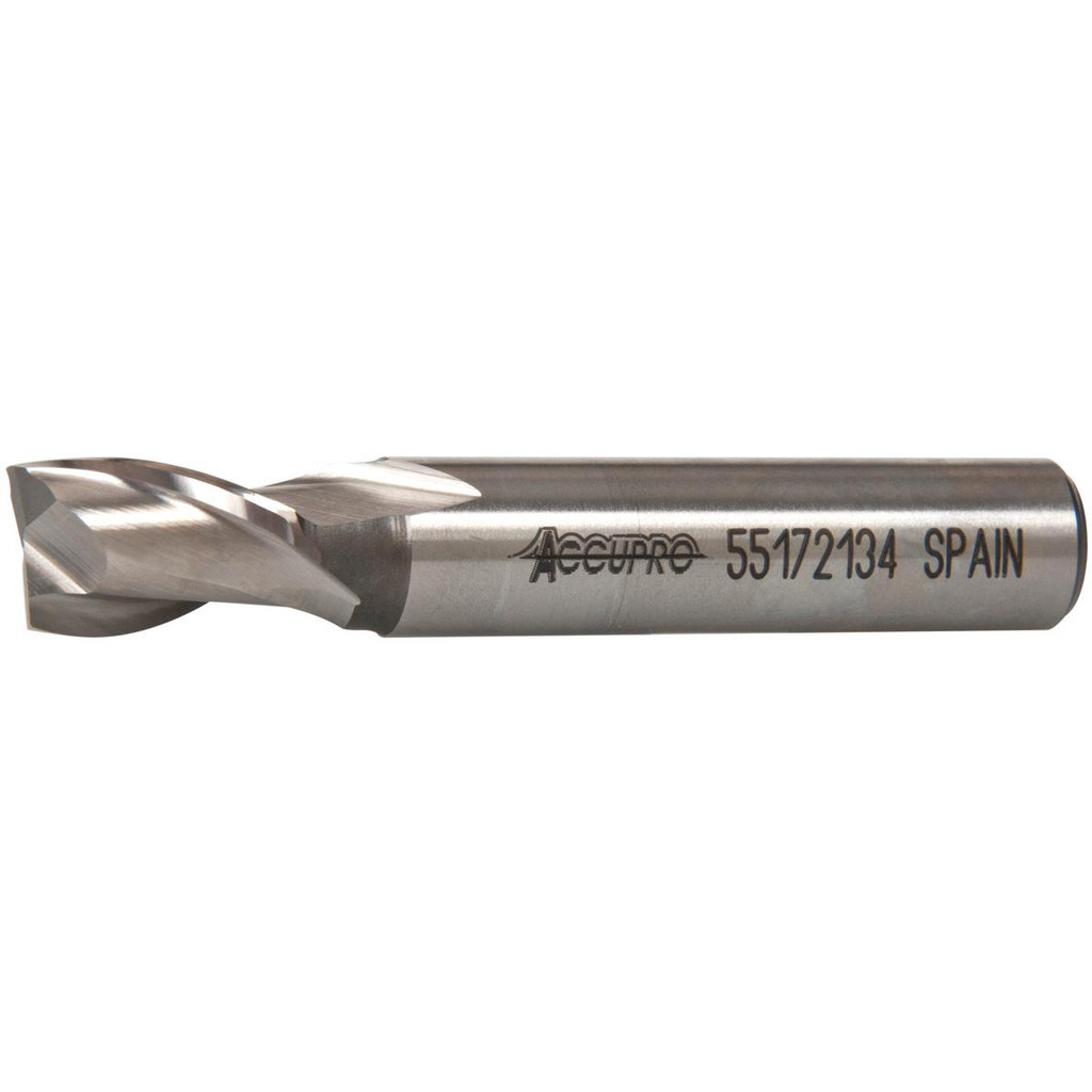 Accupro High Performance Milling Square End Mill: 3/8" Dia, 9/16" LOC - 2-5/16" OAL, 3/8" Shank Dia, 30 deg Helix, Bright/Uncoated Finish, Single