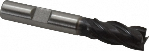 39437 Square End Mill: 7/16 Dia, 1 LOC, 3/8 Shank Dia, 2-11/16 OAL, 4 Flutes, Powdered Metal  