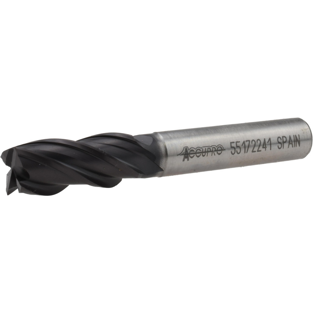 Accupro High Performance Milling Square End Mill: 7/16" Dia, 1" LOC - 2-11/16" OAL, 3/8" Shank Dia, Variable Helix, TiAlN Finish, Single End, Accupro