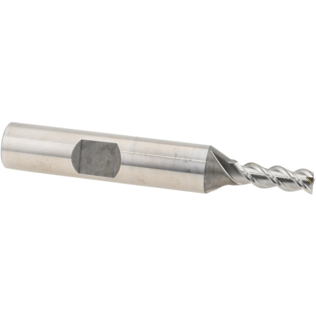 Accupro High Performance Milling Square End Mill: 3/16" Dia, 1/2" LOC - 2-3/8" OAL, 3/8" Shank Dia, 45 deg Helix, Bright/Uncoated Finish, Single End
