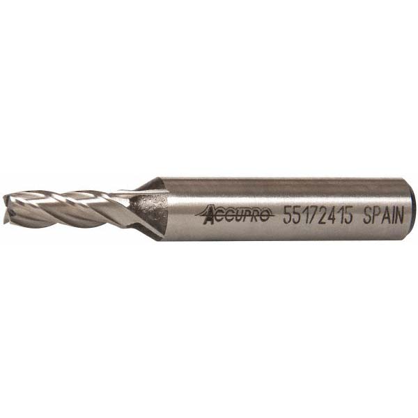 39455 Square End Mill: 7/32 Dia, 5/8 LOC, 3/8 Shank Dia, 2-7/16 OAL, 4 Flutes, Powdered Metal  