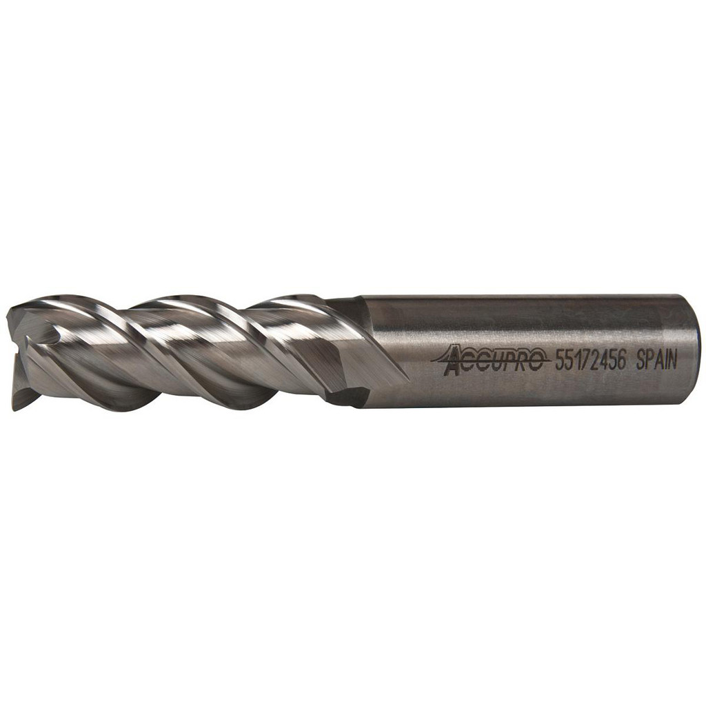 Accupro High Performance Milling Square End Mill: 5/8" Dia, 1-5/8" LOC - 3-3/4" OAL, 5/8" Shank Dia, 45 deg Helix, Bright/Uncoated Finish, Single