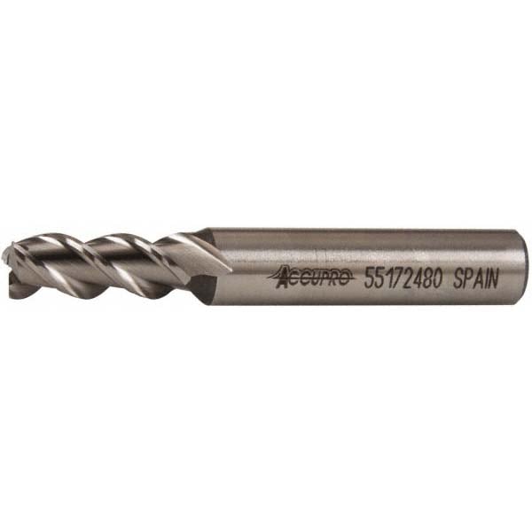 Accupro 39519 Square End Mill: 5/16 Dia, 3/4 LOC, 3/8 Shank Dia, 2-1/2 OAL, 3 Flutes, Powdered Metal Image