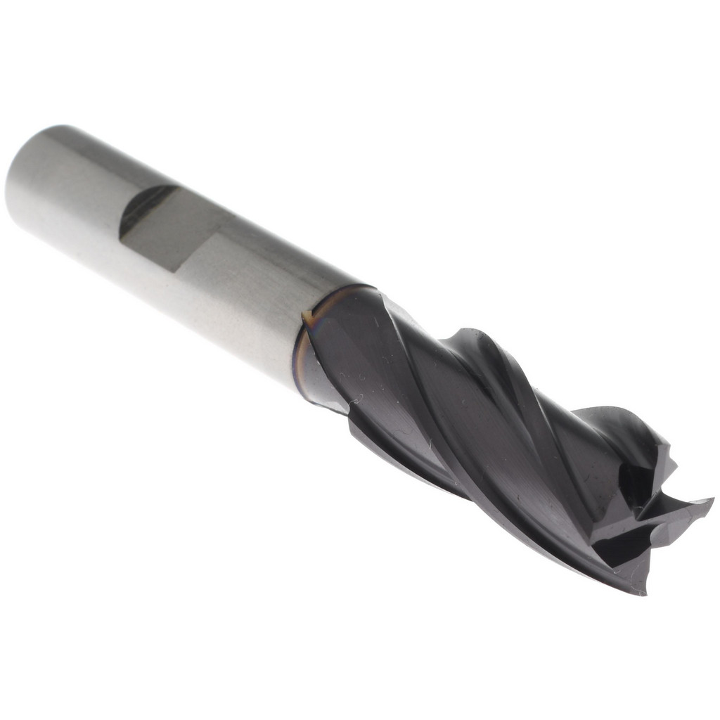 Accupro High Performance Milling Square End Mill: 7/16" Dia, 1" LOC - 2-11/16" OAL, 3/8" Shank Dia, 30 deg Helix, TiAlN Finish, Single End, Accupro