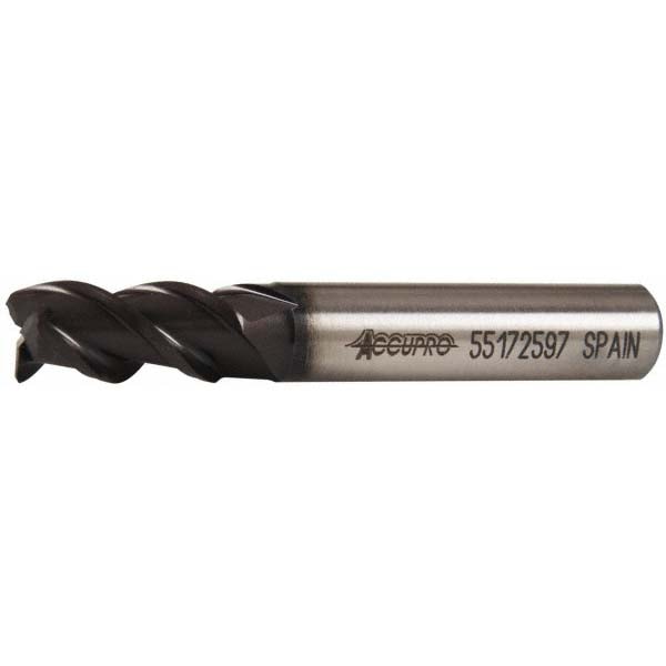 Accupro 39522 Square End Mill: 3/8 Dia, 3/4 LOC, 3/8 Shank Dia, 2-1/2 OAL, 3 Flutes, Powdered Metal Image