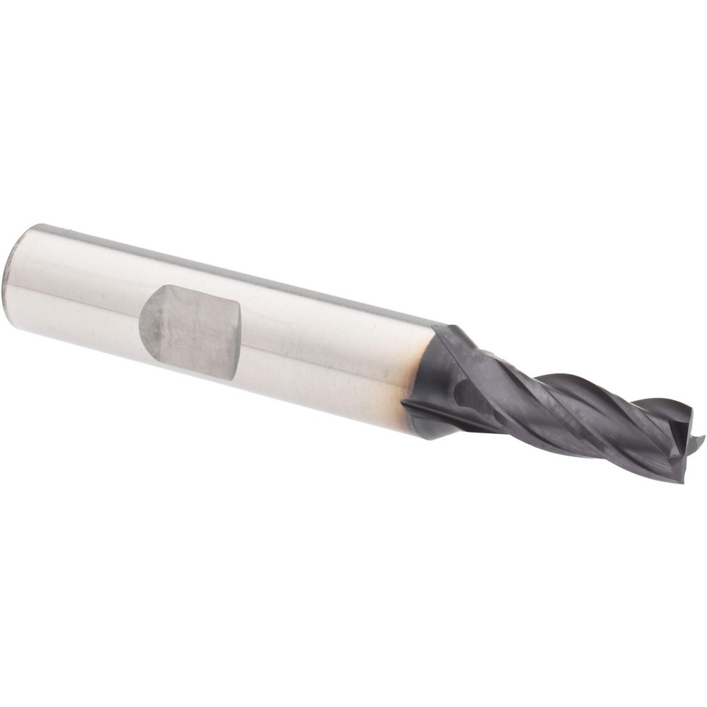 39468 Square End Mill: 1/4 Dia, 5/8 LOC, 3/8 Shank Dia, 2-7/16 OAL, 4 Flutes, Powdered Metal  