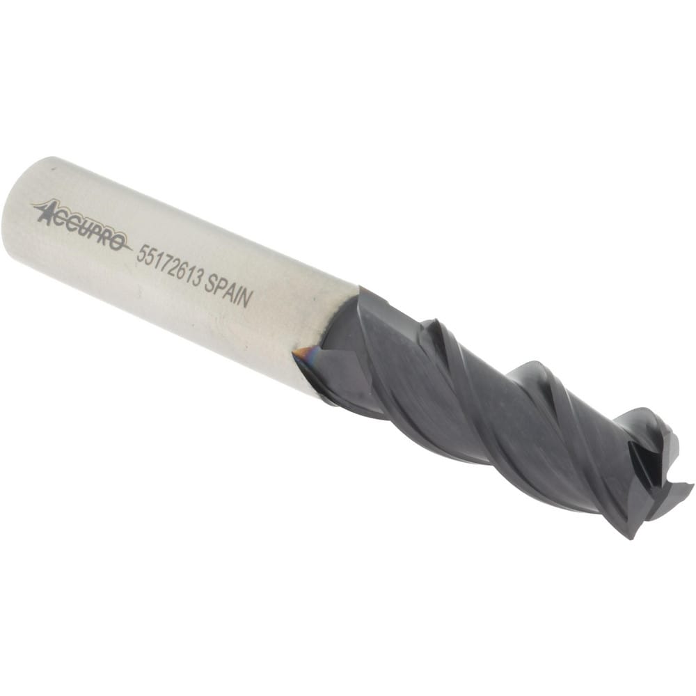 Accupro 39526 Square End Mill: 1/2 Dia, 1-1/4 LOC, 1/2 Shank Dia, 3-1/4 OAL, 3 Flutes, Powdered Metal Image