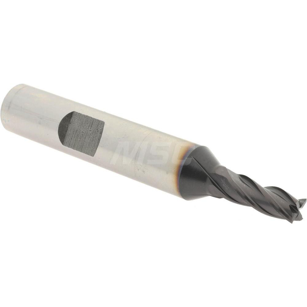 39466 Square End Mill: 3/16 Dia, 1/2 LOC, 3/8 Shank Dia, 2-3/8 OAL, 4 Flutes, Powdered Metal  