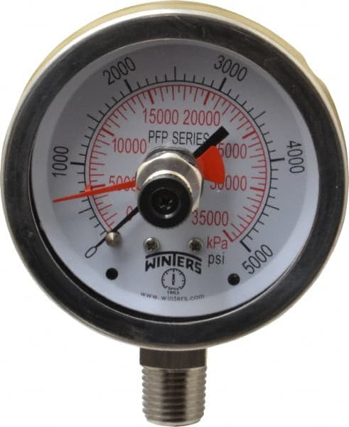 Pressure Gauge: 2-1/2" Dial, 0 to 5,000 psi, 1/4" Thread, NPT, Bottom Mount