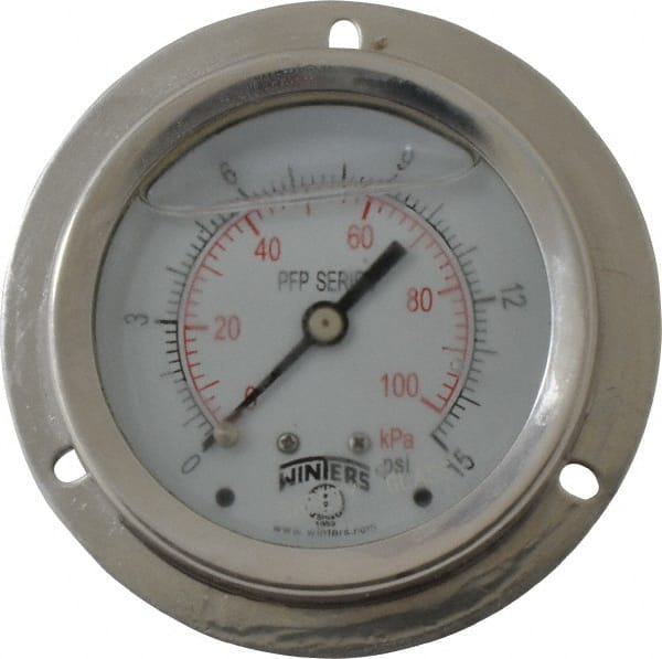 Winters PFP921-25FF-SG. Pressure Gauge: 2-1/2" Dial, 0 to 15 psi, 1/4" Thread, NPT, Back Mount 