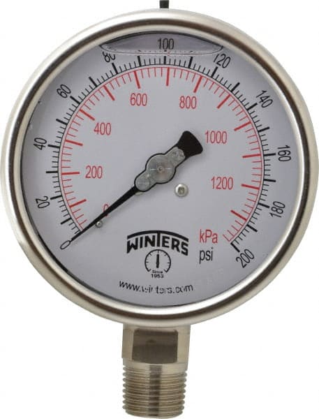 Winters PSC268--1/2-G. Pressure Gauge: 4" Dial, 1/2" Thread, Lower Mount 