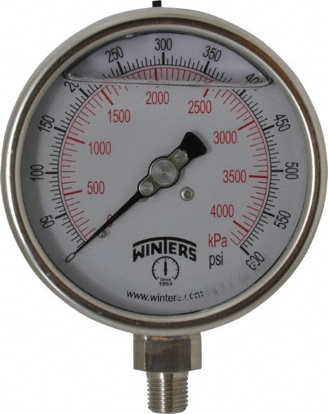 Winters PSC273G. Pressure Gauge: 4" Dial, 0 to 600 psi, 1/4" Thread, NPT, Lower Mount Image