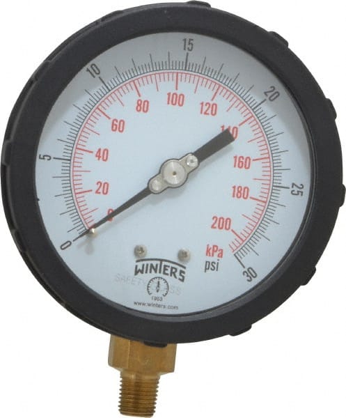 Winters PCC602C3Y4SGC Pressure Gauge: 4" Dial, 0 to 30 psi, 1/4" Thread, NPT, Lower Mount 