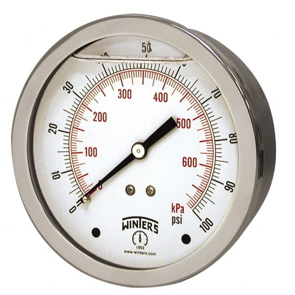 Winters PFQ1129 Pressure Gauge: 1-1/2" Dial, 0 to 1,000 psi, 1/8" Thread, NPT, Center Back Mount 