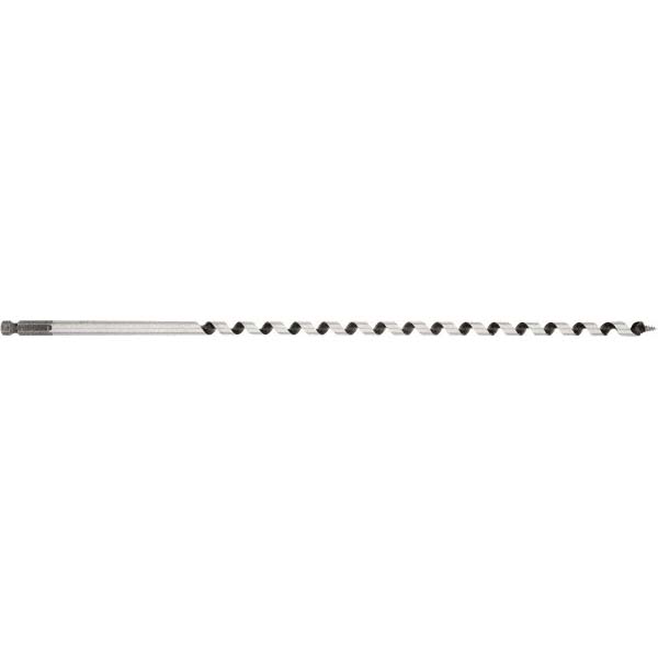 3/8", 3/8" Dia Hex Shank, 17" Overall Length with 15" Twist, Ship Auger Bit - Screw Point, High Speed Steel, Bright Finish, Extendable
