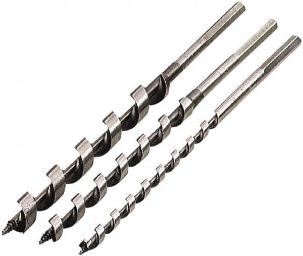 Irwin 49999SM Drill Bit Set: Auger Drill Bits, 3 Pc, 0.25" to 0.5" Drill Bit Size, High Speed Steel 
