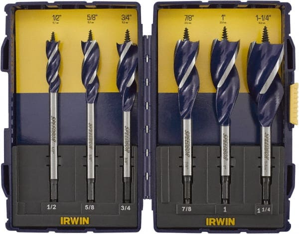 Irwin IWAX236PC Drill Bit Set: Spade Drill Bits, 6 Pc, 0.5" to 1.25" Drill Bit Size, High Speed Steel 