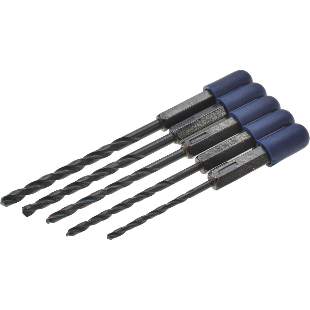 Drill Bit Set:  Jobber Length Drill Bits,  5 Pc,  0.0938" to  0.1563" Drill Bit Size,  Carbon Steel - Black Oxide