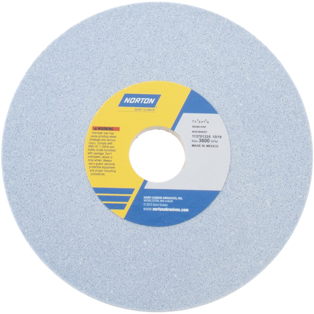 Norton 66252940527 Surface Grinding Wheel: 7" Dia, 1/2" Thick, 1-1/4" Hole, 80 Grit, I Hardness Image