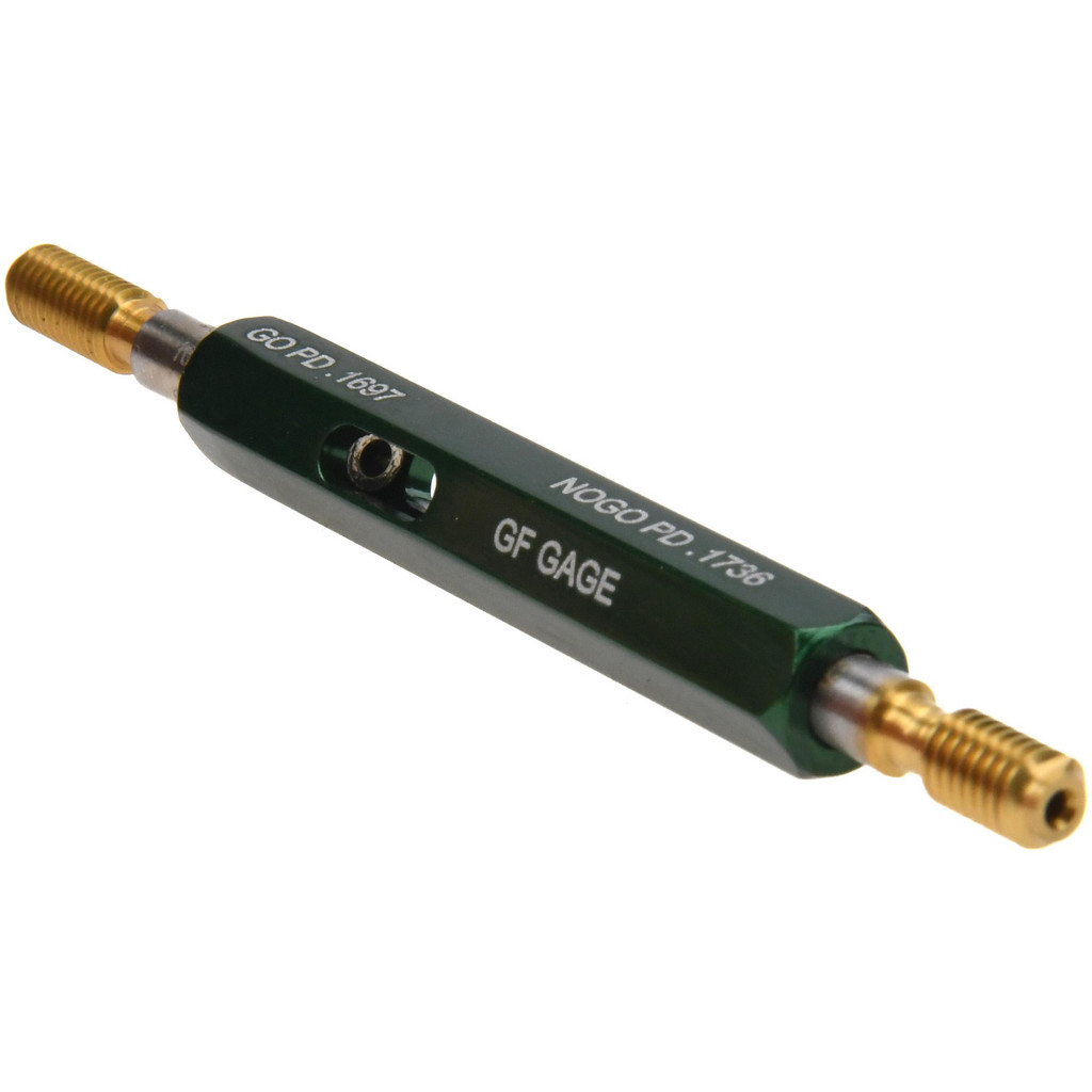 GF Gage Thread Plug Gage: #10-32, Class 2B, Double End, Go/No Go - 0.1697" Go Pitch Dia, 0.17360" No Go Pitch Dia, Handle Included