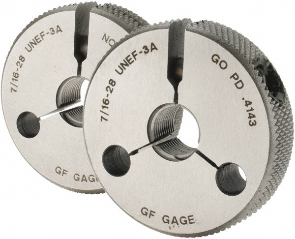 GF Gage R0437283AS Threaded Ring Gage: 7/16-28 Thread, UNEF, Class 3A, Go & No Go Image