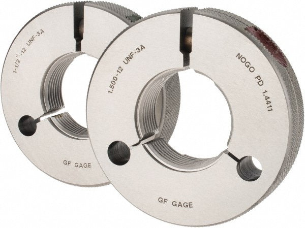 GF Gage R1500123AS Threaded Ring Gage: 1-1/2-12 Thread, Class 3A, Go & No Go Image