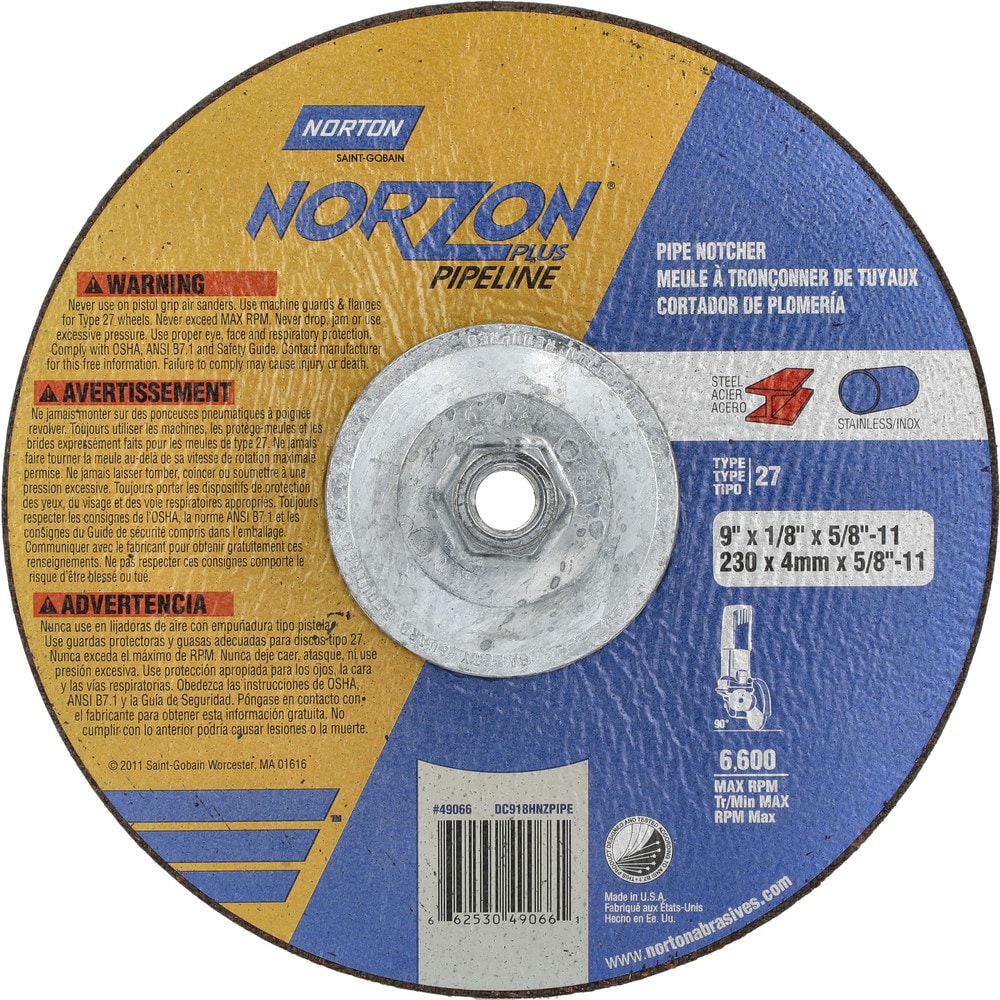 Depressed Center Wheel: Type 27, 9" Dia, Ceramic