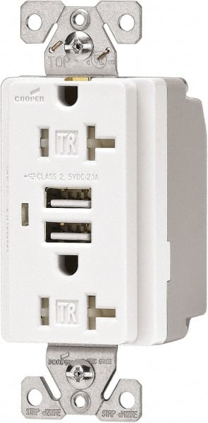 Cooper Wiring Devices TR7746BK-BOX 2 USB Port, 2 Receptacle, 125 VAC, 5 VDC USB Receptacle 
