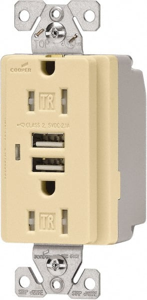 Cooper Wiring Devices TR7745V-BOX 2 USB Port, 2 Receptacle, 125 VAC, 5 VDC USB Receptacle 